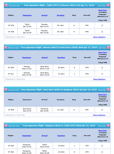Réservation vols pass Bora Bora Tuam- Moorea/ Bora/Rangiroa - chgut