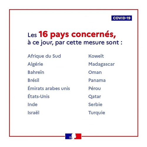 La France a établi une liste de 16 pays où le virus circule très fortement - France-Rio