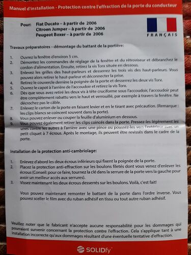 Re: ANTI VOL DE PORTE CABINE FIAT - Fomec.