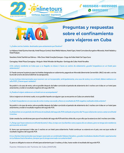 Questions et réponses sur le confinement des voyageurs pour Cuba - Chavitomi@mor