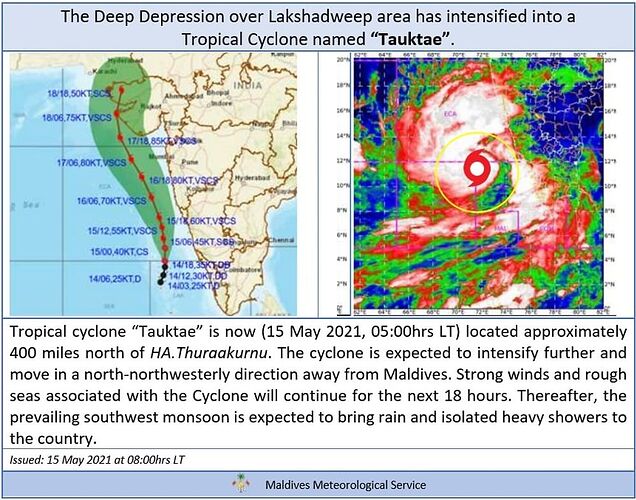 Météo du 15 Mai 2021 - Cyclone Tauktae - Mer D'Arabie - Phil Ô Maldives Guide Safaris