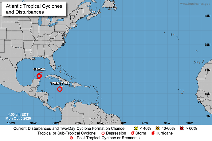 cyclones et ouragans à Cuba, version 2020 situation le 5 octobre - GERALD-GT