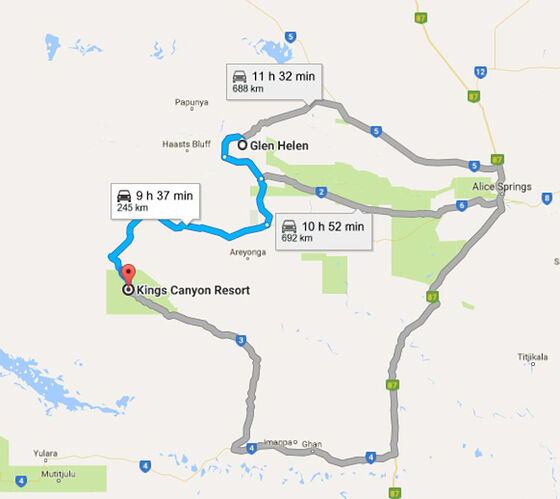 Durée route Mereenie - Katarn The Ulukaï