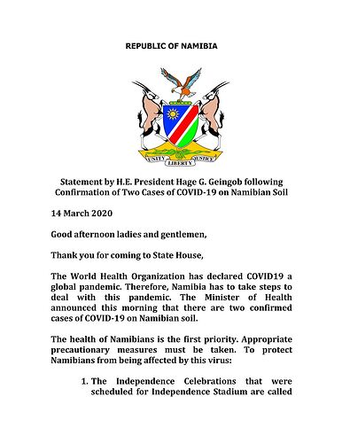 Re: Fermeture de la frontière namibienne - Isade