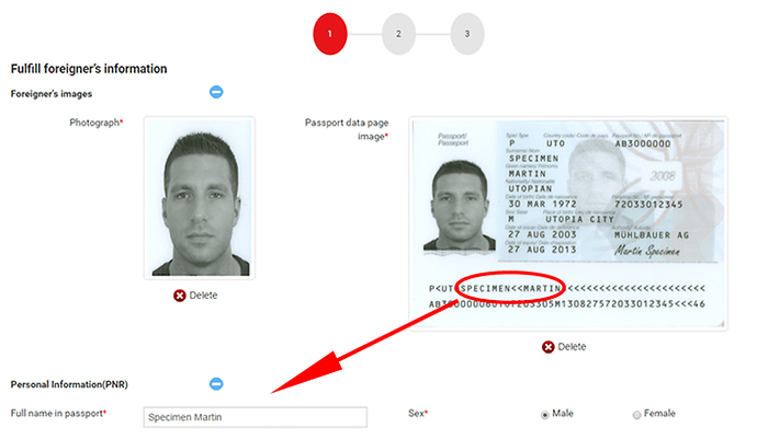 Nom & prénom entre les chevrons en bas du passeport - H@rd