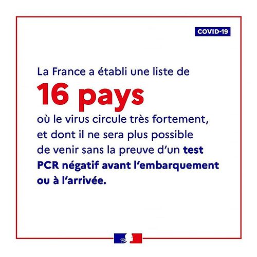 La France a établi une liste de 16 pays où le virus circule très fortement - France-Rio