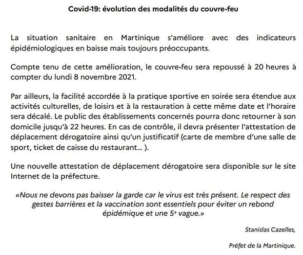 Re: Situation en Martinique à compter du 08/07/2021 - LVP