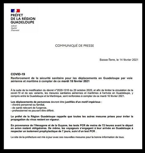 Re: Septaine d'isolement en Guadeloupe - Olivier-Deschamps Re: Septaine d'isolement en Guadeloupe - Olivier-Deschamps
