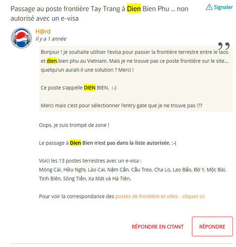 Bis : Passage au poste frontière Tay Trang à Dien Bien Phu ... non autorisé avec un e-visa - H@rd