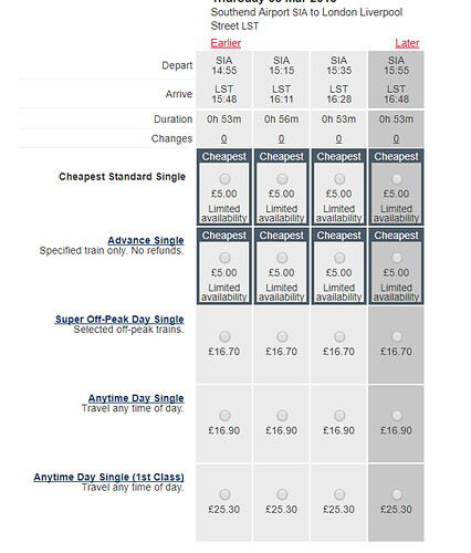 Quel billet choisir pour transfert london southend/ liverpool street - hugofr07