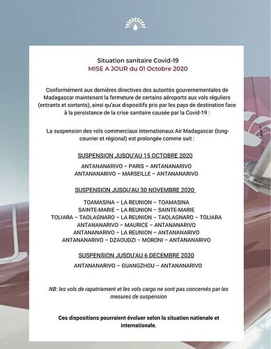 PROGRAMME AIR MADAGASCAR 1er OCTOBRE  - dinatou