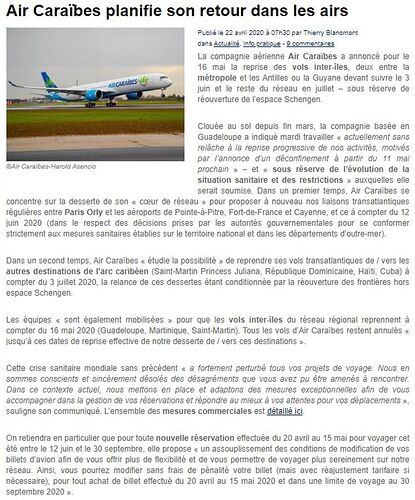 Re: Coronavirus : Les vols pour la Guadeloupe sont-ils maintenus ? - kristounet