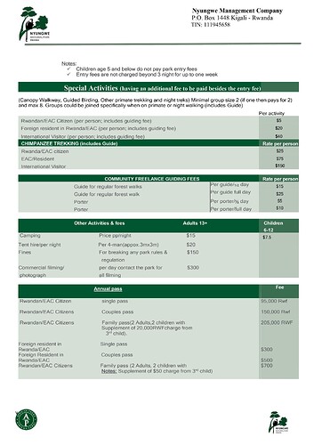 Nyungwe Pricing list 2023 - part 2