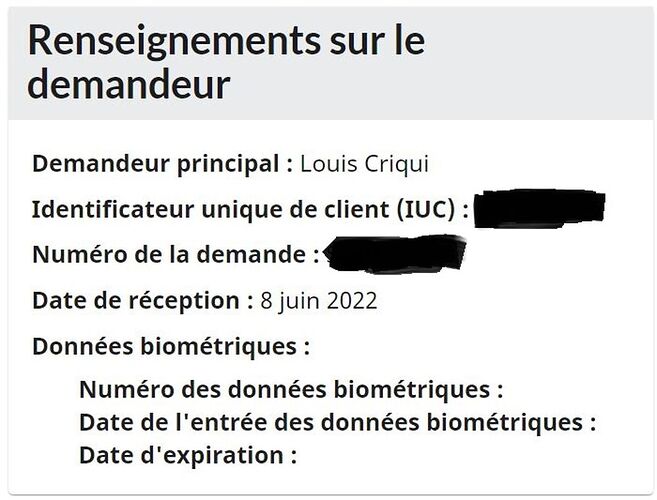 Problème données biométriques (déjà faite mais non fourni sur portail IRCC) - Quicri