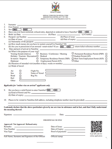 Arrival Form
