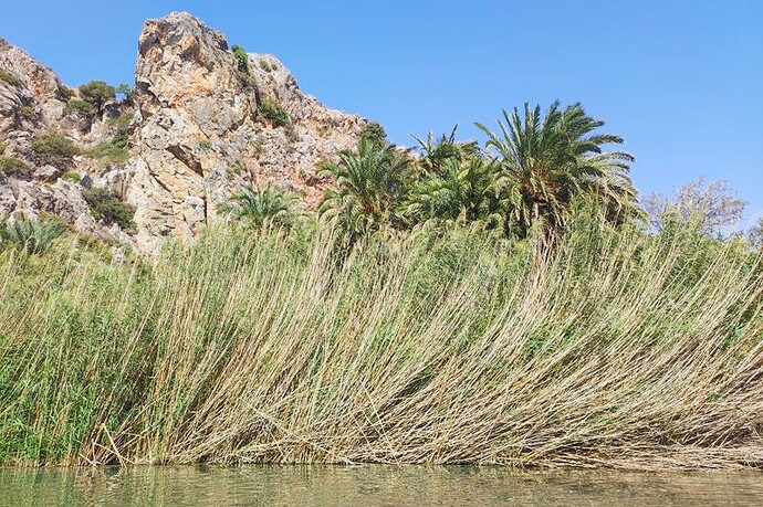 La rivière Megalopotamos traverse la plage pour se jeter dans la mer