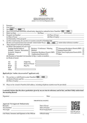 Arrival form