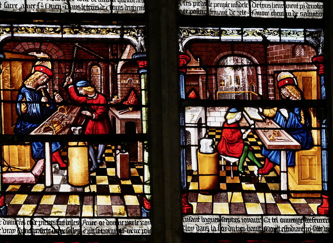 Verrière de la légende de Saint Éloi, dite des Orfèvres. Église de la Madeleine à Troyes (1506)