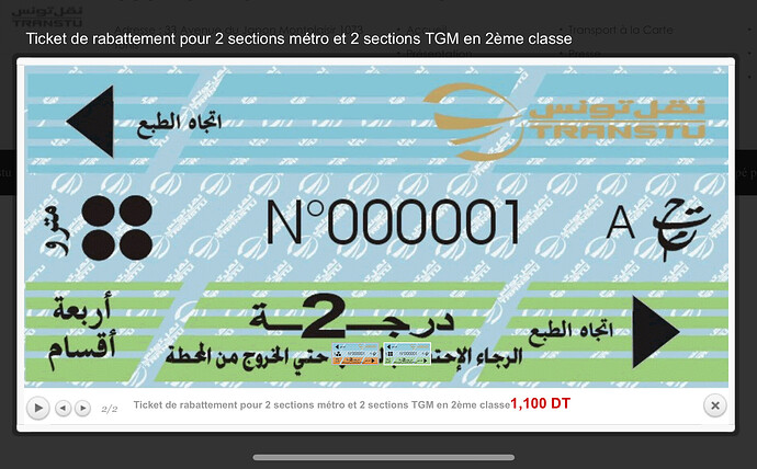 Ticket de rabattement pour 2 sections métro et 2 sections TGM en 24me classe