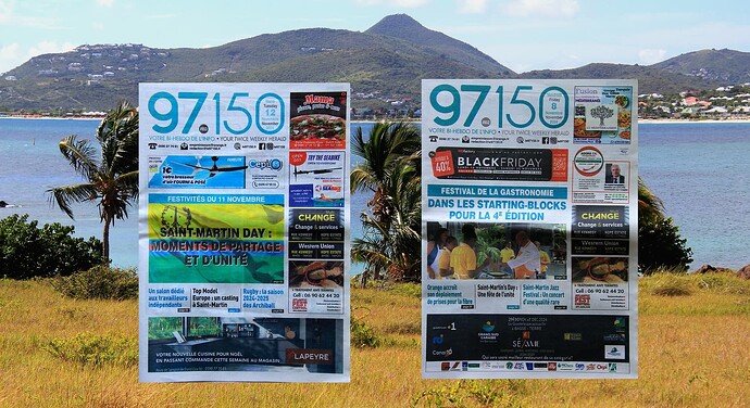 La Une du bi-hebdo local "97150" (le chiffre est le code postal Français de l'île ...)