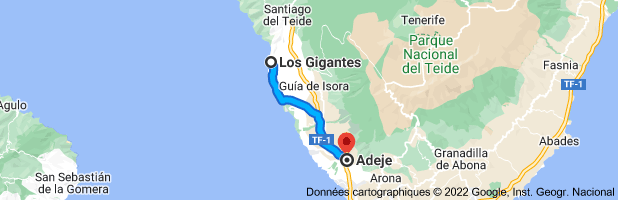 Carte depuis Los Gigantes, Santa Cruz de Ténérife pour Adeje, Santa Cruz de Ténérife