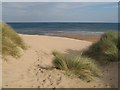 View across blown out dunes towards the extensive beach.